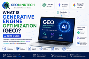 What Is Generative Engine Optimization (GEO)? A 2026 guide showing how to get cited by ChatGPT, Gemini, Perplexity, and Google AI Overview through AI search optimization, schema markup, and entity authority.